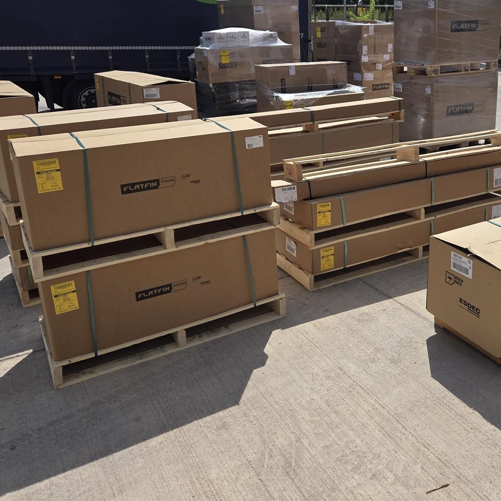 Photo of a delivery to thame full of esdec mounting equipment